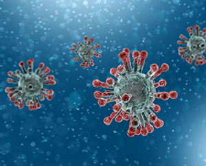 Microscopic view of Coronavirus